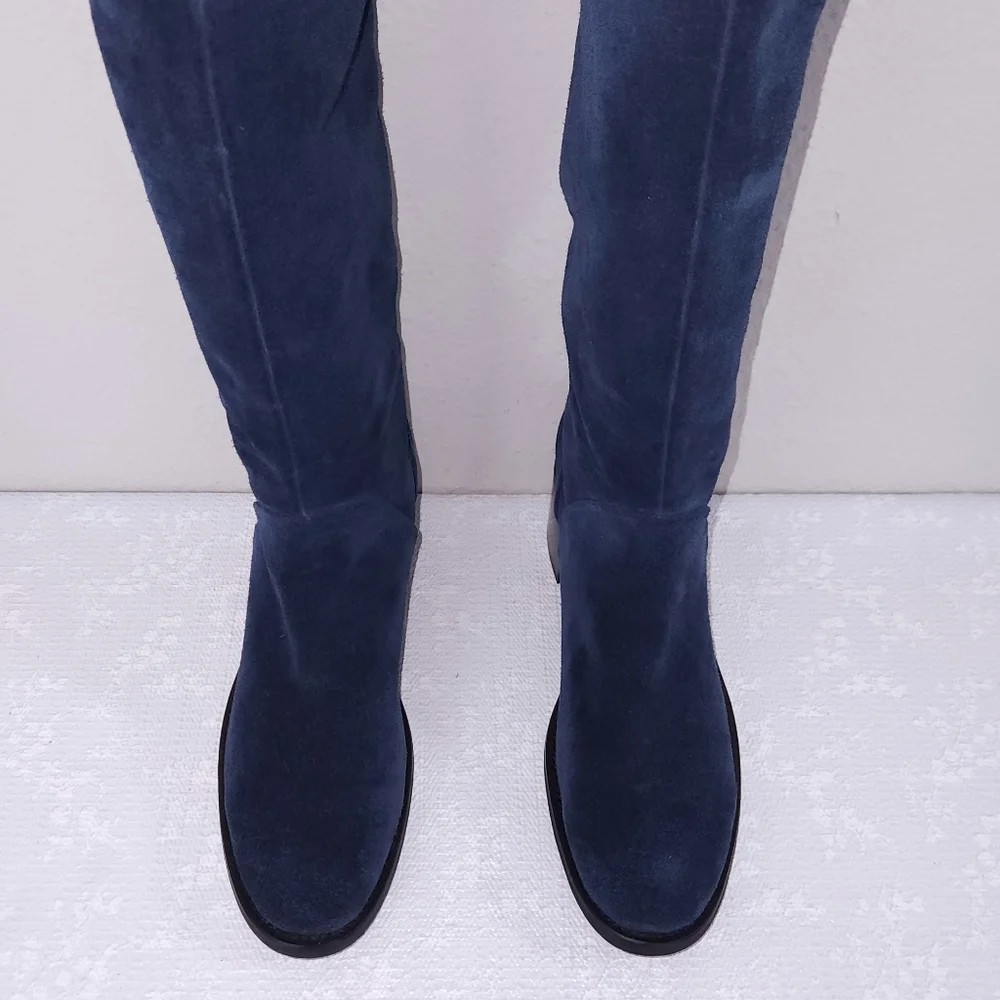 Jeffrey Campbell Ryding Over The Knee Riding Boots US 8.5 Navy Blue Suede OTK